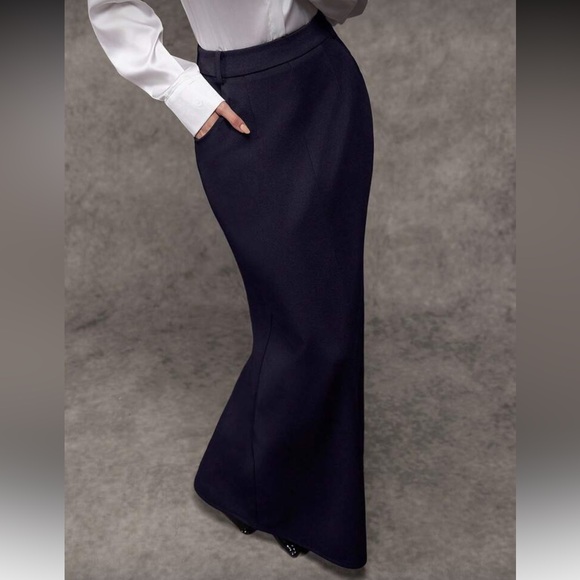 Navy blue elegant maxi pencil skirt - Picture 3 of 7